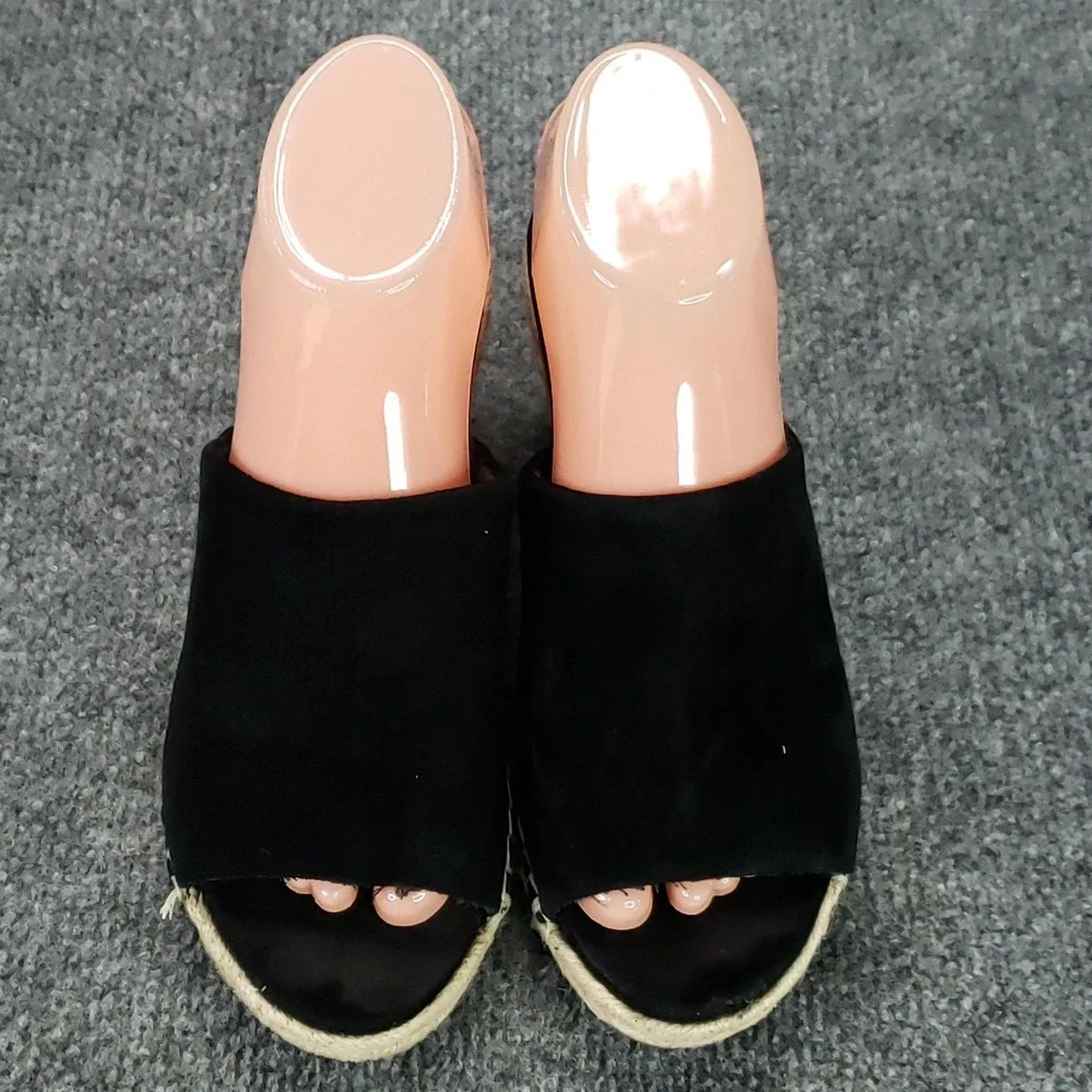 Vionic Kadyn Shoes Womens Size 6.5 Black Wedge Espadrille Slide Sandals Open Toe